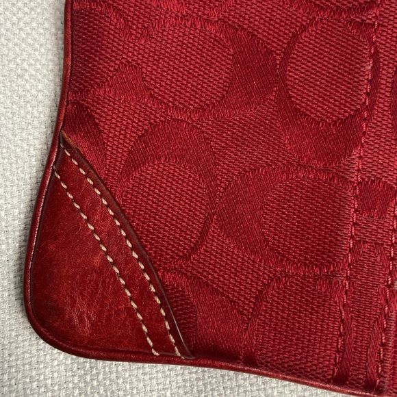 Coach Wristlet Womens Small red Canvas Signature Zip Clutch - Picture 6 of 10